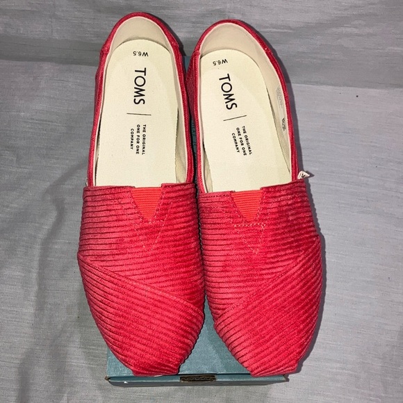 NWT - Toms 6.5 women’s Red Loafers corduroy Slip-Ons loafers shoes - Picture 8 of 13